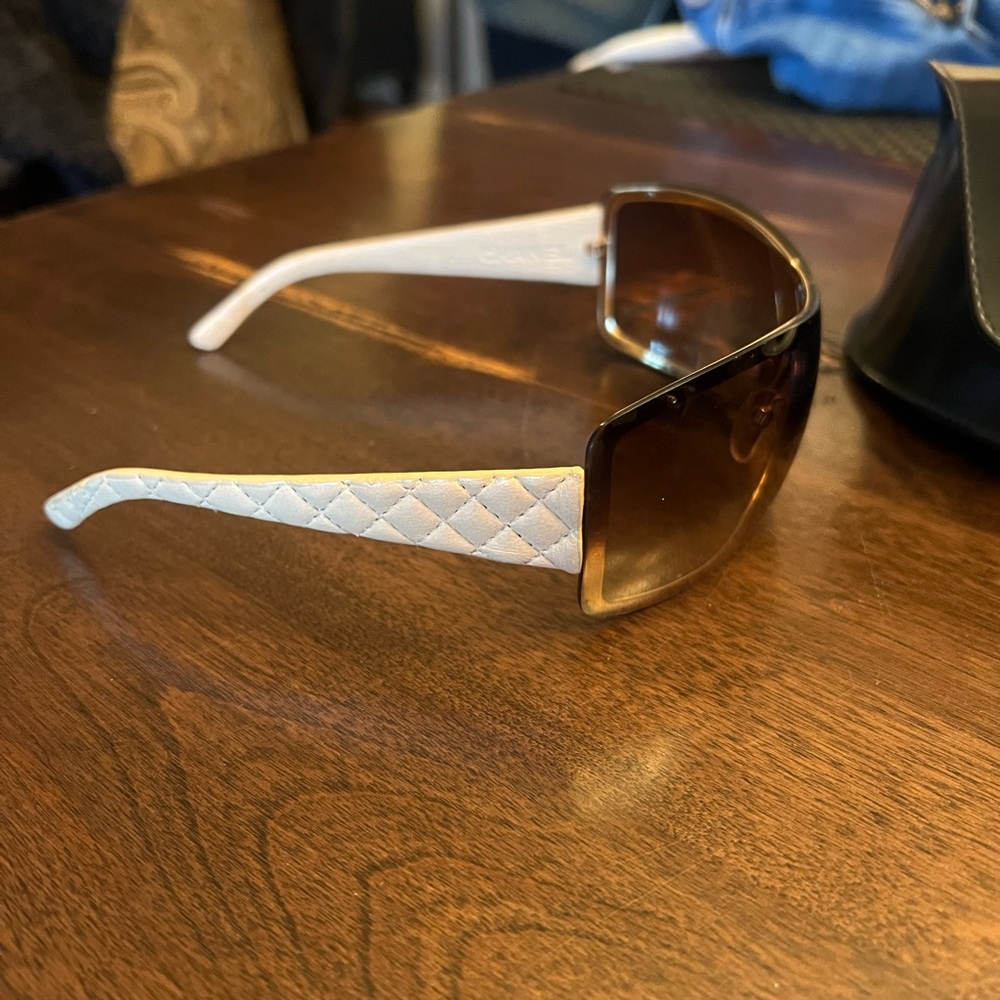 CHANEL White and Brown Sunglasses
